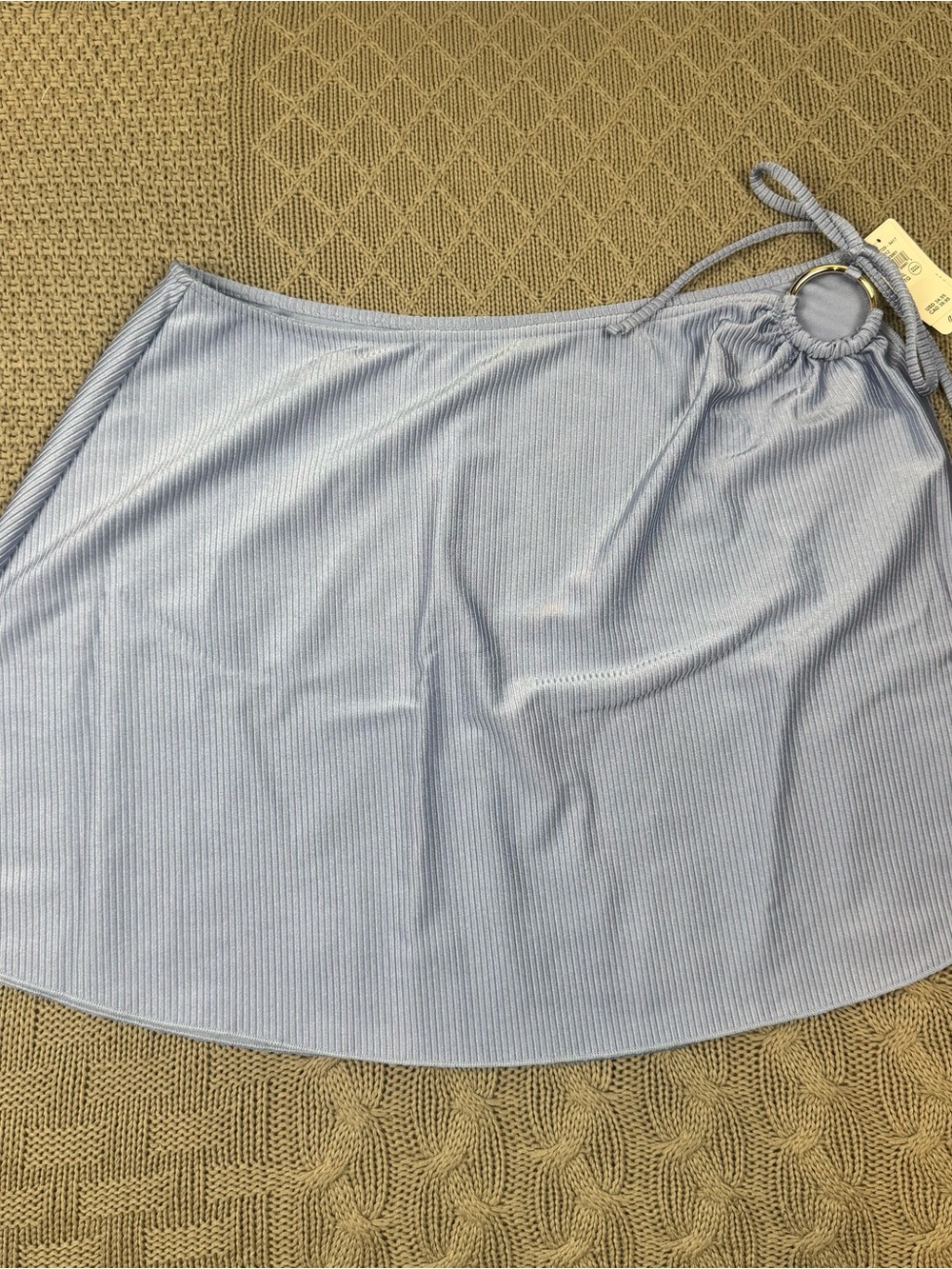 aerie Light Blue Ribbed Ring-Tie Mini Skirt Bathing Suit Sarong Bottom ~ XL